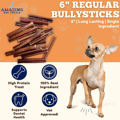 Bully Sticks 6 & 7 Inch Regular Size - Premium Bully Stick Dog Chews - Long Lasting Bully Sticks for Dogs - Best Bully Stick Dog Bone - No Hide Dog Chews